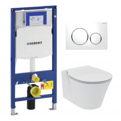 Pack WC Geberit Duofix + Cuvette Ideal Standard Connect Air + Plaque de commande Sigma20 Blanc chromé