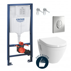 Pack WC Bâti-support Rapid SL + Cuvette Vitra S50 + Abattant softclose + Plaque chrome (GROHE-S50softclose-2)