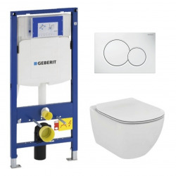 Pack WC Geberit Duofix + Cuvette Ideal Standard Tesi Aquablade + Plaque de commande Sigma01 Blanche