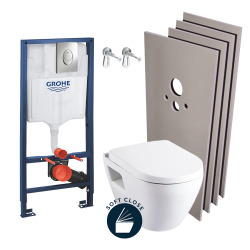 Pack WC Bâti support Rapid SL + Cuvette Serel SM10 + Abattant softclose + Plaque chrome + Set habillage (39186Perfect-sabo)