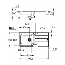 K500 Evier réversible100x50cm avec une cuve et égouttoir + Vidage automatique et bonde panier, Inox finition satinée (31563SD1)