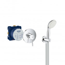 Concetto Set de douche avec Mitigeur mécanique + Corps encastré + Douchette 2 jets + Support de douche, Chrome (24053001-SET2)