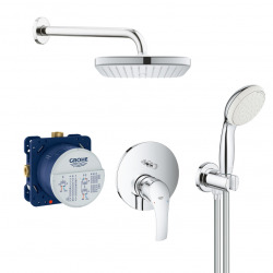 Eurosmart Set de douche avec mitigeur mécanique + Corps encastré + Douche de tête + Douchette 2 jets, Chrome (25219001-VITALIO)