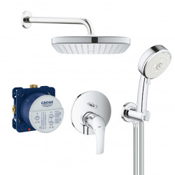 Eurosmart Set de douche tout en 1 avec douche de tête 25cm + Douchette 3 jets, Chrome (25219001-VITALIO3JETS)