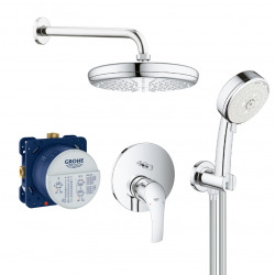 Eurosmart Set de douche tout en 1 avec douche de tête 21cm + Douchette 3 jets, Chrome (25219001-PERFECT3JETS)