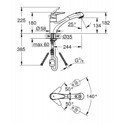 Eurodisc Mitigeur Evier avec douchette extractible 2 jets, Chrome (G-32257001)