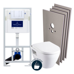 Pack WC Bâti-support avec Cuvette Serel SM10 + Abattant softclose + Plaque chrome + Set habillage (ViConnectSM10-1-sabo)