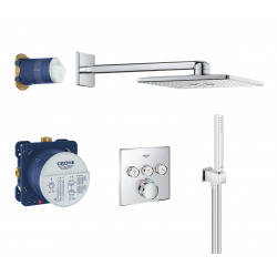 Grohtherm SmartControl Set de douche tout en 1 avec douche de tête 31cm + Douchette 1 jet, Chrome (34706000-310CUBE)