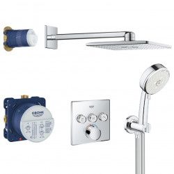 Grohtherm SmartControl Set de douche tout en 1 avec douche de tête 31cm + Douchette 3 jets, Chrome (34712000-3103JETS)