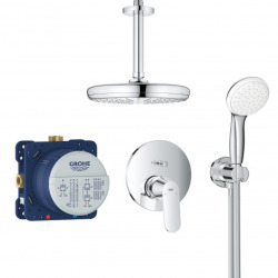 Eurosmart Set de douche tout en 1 avec douchette de tête 21cm + Douchette 2 jets, Chrome (25219001-SKY)