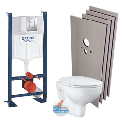 Pack WC bâti-autoportant + Cuvette sans bride + Abattant softclose + Plaque chrome + Set d'habillage (ProjectBau-1-sabo)