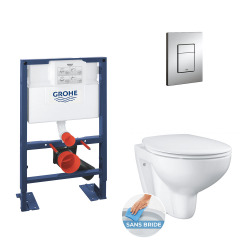 Pack WC bâti-autoportant + Cuvette Bau sans bride + Abattant softclose + Plaque chrome (RapidSL82-Bau-1)