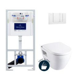 Pack WC Bâti-support avec Cuvette Serel SM10 + Abattant softclose + Plaque blanche (ViConnectSM10-2)