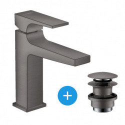 Set Vasque Infinitio à poser blanche + Mitigeur de lavabo 110 Hansgrohe Metropol avec bonde noir chromé brossé  (SATINF6040-SET)