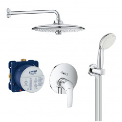 Eurosmart Set de douche tout en 1 avec douche de tête 26cm + Douchette 2 jets, Chrome (25219001-VitalioJoy)