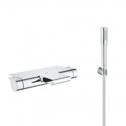 Grohtherm 2000 Set mitigeur thermostatique bain/douche + Douchette 1 jet + Flexible et support mural, Chrome (34467001-Euphoria)