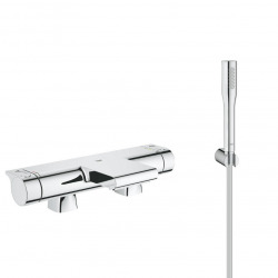 Grohtherm 2000 Set mitigeur thermostatique bain/douche + Douchette 1 jet + Flexible et support mural, Chrome (34176001-Euphoria)