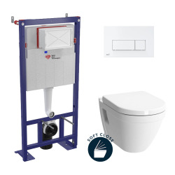 Pack WC bâti-autoportant + Cuvette Vitra S50 + Abattant softclose + Plaque blanche (SMART-S50-4)