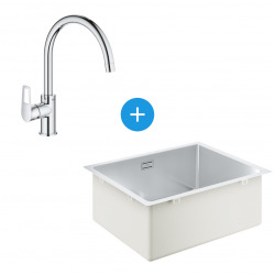 Kit Evier de cuisine K700 sous-plan 540x440mm Acier inoxydable + Mitigeur Bauloop Col de cygne, Chrome (31574SD1-SET1)