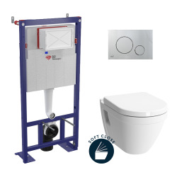 Pack WC bâti-autoportant + Cuvette Vitra S50 + Abattant softclose + Plaque chrome mat (SMART-S50-5)