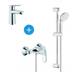 BauLoop Set mitigeur de douche + Barre de douche avec douchette 2 jets + Mitigeur lavabo, Chrome (23337000 & 23340000)