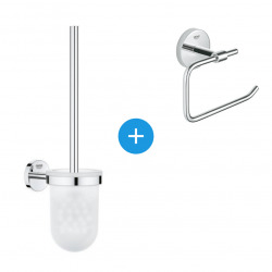 BauCosmopolitan Set d'accessoires avec Brosse WC murale + Dérouleur de papier en métal, Chrome (40463001-DUOESSENTIALS)