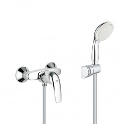 Set de douche Mitigeur mécanique Euroeco + Douchette à main 2 jets Tempesta 100 avec support mural, Chrome (32740000-Tempesta3)