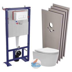 Pack WC bâti-autoportant + WC SAT sans bride + Abattant softclose + Plaque blanche + Set d'habillage (SMART-SATrimless-4-sabo)