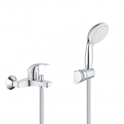 Set Mitigeur monocommande Bain/Douche Start cuve + Douchette 2 jets Tempesta 100 avec support mural, Chrome (23768000-Tempesta3)