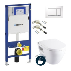 Pack WC Bâti-support + Cuvette Serel + Abattant soft close + Plaque blanche (GebSM10-H)