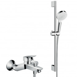 Set mitigeur bain/douche Logis Loop + Douchette 2 jets + Barre de douche, Chrome  (71244000-Crometta)