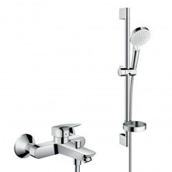 Set mitigeur bain/douche Logis Loop + Douchette 2 jets + Barre de douche, Chrome (71244000-Crometta2)