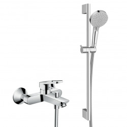 Set de douche Mitigeur bain/douche Logis Loop + Douchette 2 jets + Barre 65cm + Flexible, Chrome (71244000-Vernis)