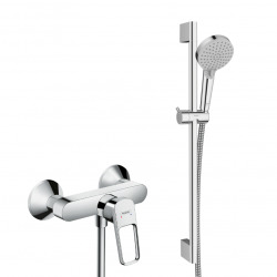 Set de douche mitigeur + Douchette 2 jets + Barre de douche, Chrome  (71247000-Vernis)