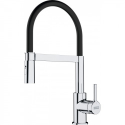 Lina FC 6087.031 Mitigeur cuisine 205 x 410 mm semi-pro avec ressort et douchette extractible, Chrome/ Noir (115.0626.085)