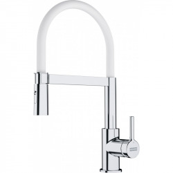 Lina FC 6087.031 Mitigeur cuisine 205 x 410 mm semi-pro avec ressort et douchette extractible, Chrome/ Blanc (115.0626.088)