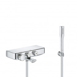 Set bain/douche Mitigeur Grohtherm SmartControl + Douchette Euphoria 1 jet avec support mural, Chrome (34718000-EUPHORIA)