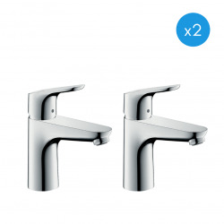 Focus Lot de 2 Mitigeur de lavabo CoolStart, avec tirette et vidage, Chrome (31621000-DUO)