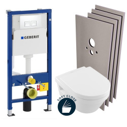 Pack WC Bati-Support Geberit + Cuvette Villeroy & Boch Architectura + Abattant soft close + Plaque Blanche + Set d'habillage