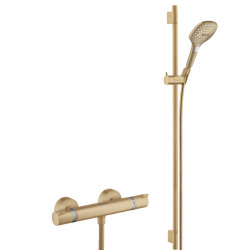 Set de douche Mitigeur thermostatique + Douchette à main 120 3 jets + Barre 90 cm + Flexible, Bronze brossé (13116140-SET2)