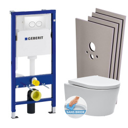 Pack WC Bâti-support UP100 + Cuvette suspendue sans bride SAT + Abattant frein de chute + Plaque blanche + Set d'habillage