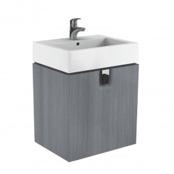 Twins Ensemble Meuble de salle de bain Argent graphite 60x46x57cm + Vasque en céramique blanche avec trop plein (KOLO-89499000)