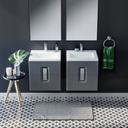 Twins Ensemble Meuble de salle de bain Argent graphite 60x46x57cm + Vasque en céramique blanche avec trop plein (KOLO-89499000)