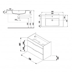 CUBE - Vanity Unit Meuble 2 tiroirs + Lavabo (H4537621763001)