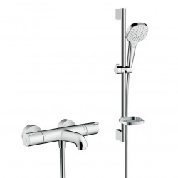 Set de douche Mitigeur thermostatique + Douchette Vario 3 jets, avec porte-savon, barre de douche 65cm, Chrome (1320100-Select)