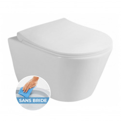 Pack WC Bâti-support + Cuvette sans bride + Abattant soft close + Plaque Blanche (SLIM-Avva-C)