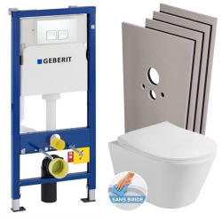 Pack WC Bâti-support + Cuvette  Sapho Avva sans bride + Abattant frein de chute + Plaque Blanche +  Set d'habillage