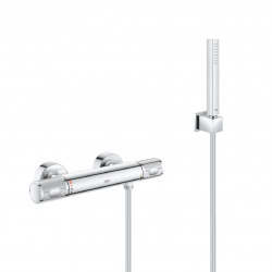 Set de douche Mitigeur thermostatique Grohtherm Douchette Stick 1 jet, support mural, flexible, Chrome (34781000-CUBESTICK)