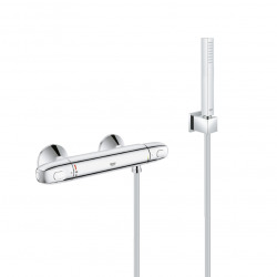 Set de douche Mitigeur thermostatique Grohtherm +Douchette Stick 1 jet, support mural, flexible, Chrome  (34143003-CUBESTICK)