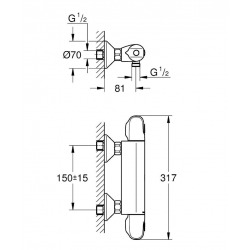 Set de douche Mitigeur thermostatique Grohtherm +Douchette Stick 1 jet, support mural, flexible, Chrome  (34143003-CUBESTICK)